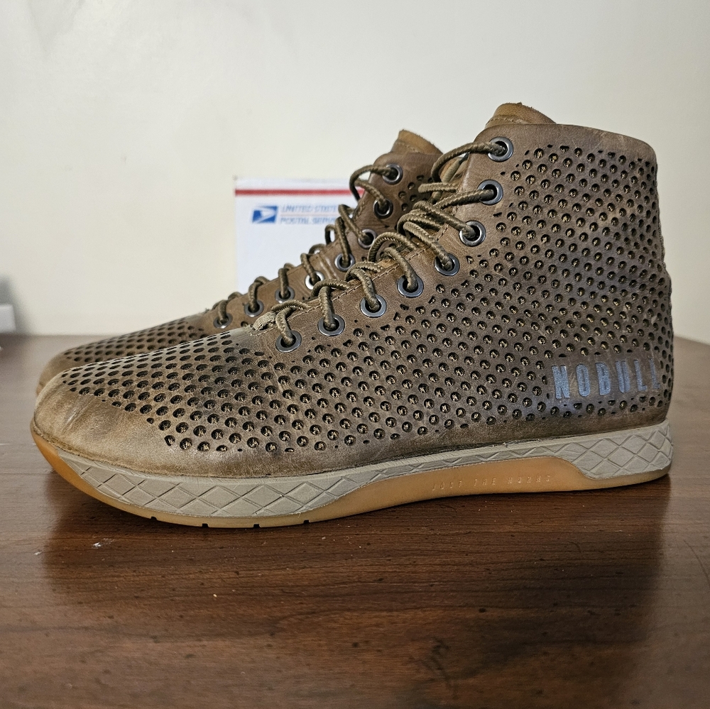NOBULL Perforated Leather High Top Training Athletic Shoes Brown Womens Sz 8 EUC